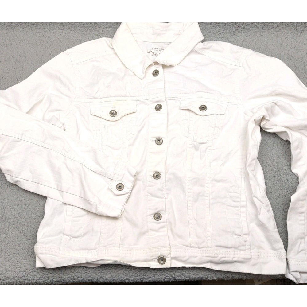 Sonoma Life Style Women's White Denim Jean Jacket Stretch Size Large 98% Cotton
